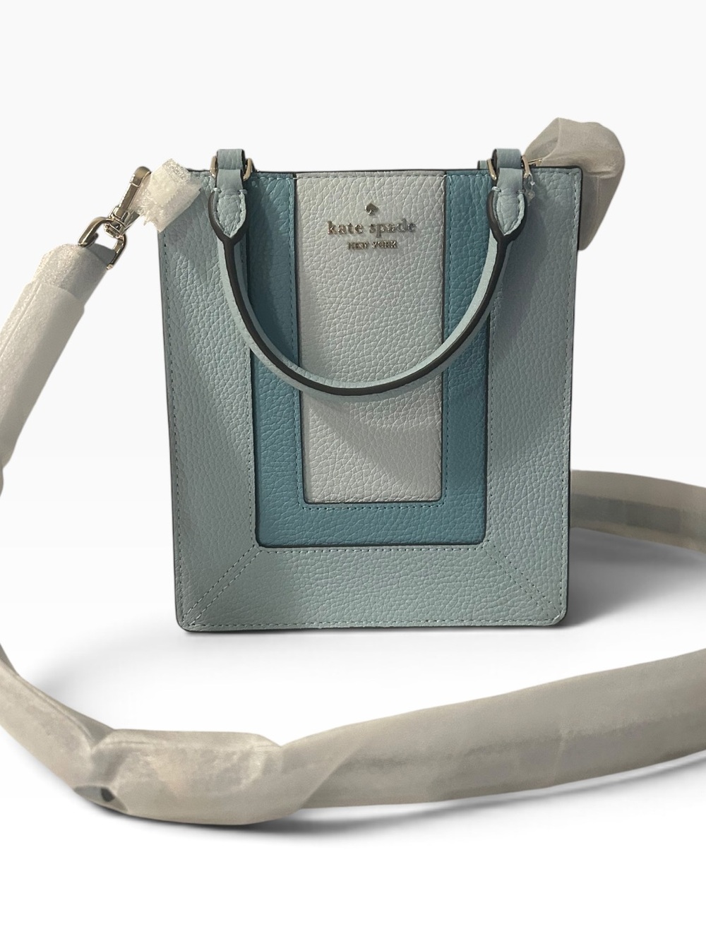 NWT Kate Spade Lena Colorblock Pebbled Leather Mini Tote Bag Blue Silver HW